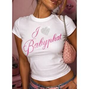 I Love Baby Phat Rhinestone Graphic T Tee White Pink Vintage Y2K Women’s S Top